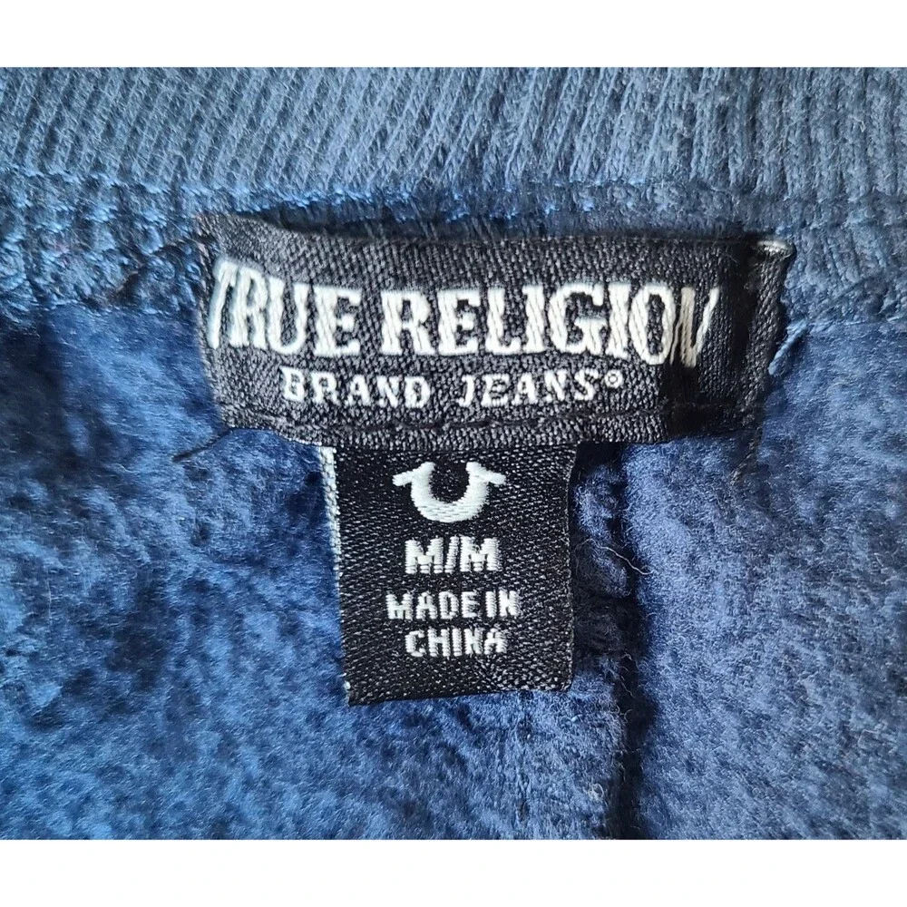 True Religion Men's Medium Navy Blue Fleece Jogger Sweatsuit  2 piece set